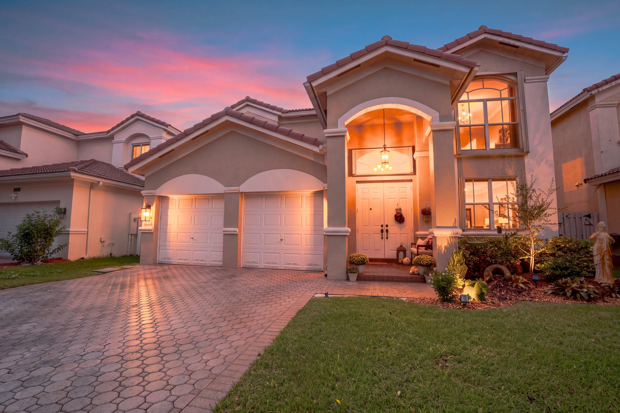 Front of the home at twilight