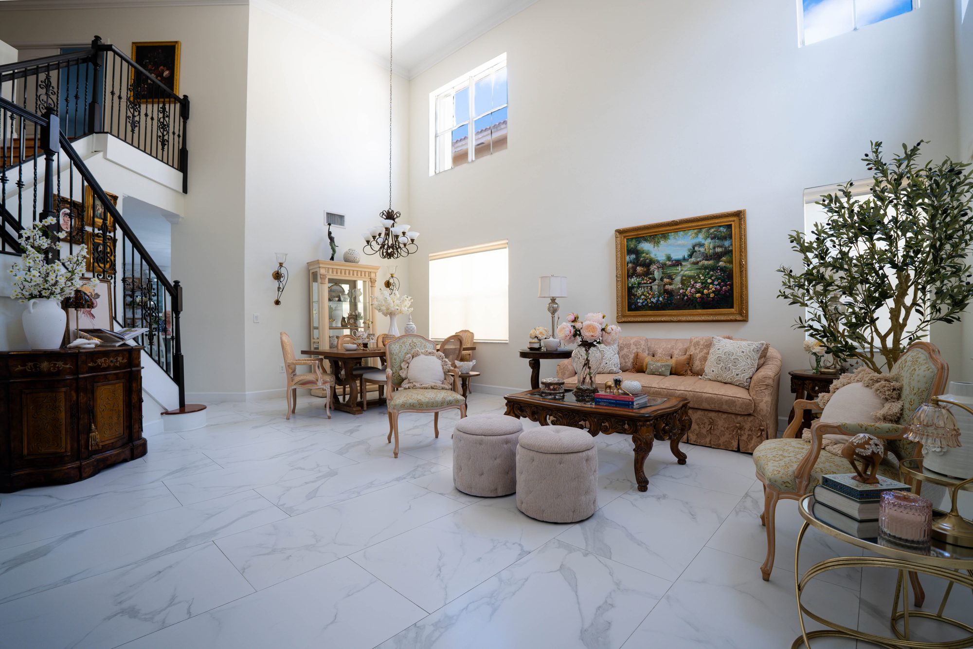 Living room with soaring ceilings