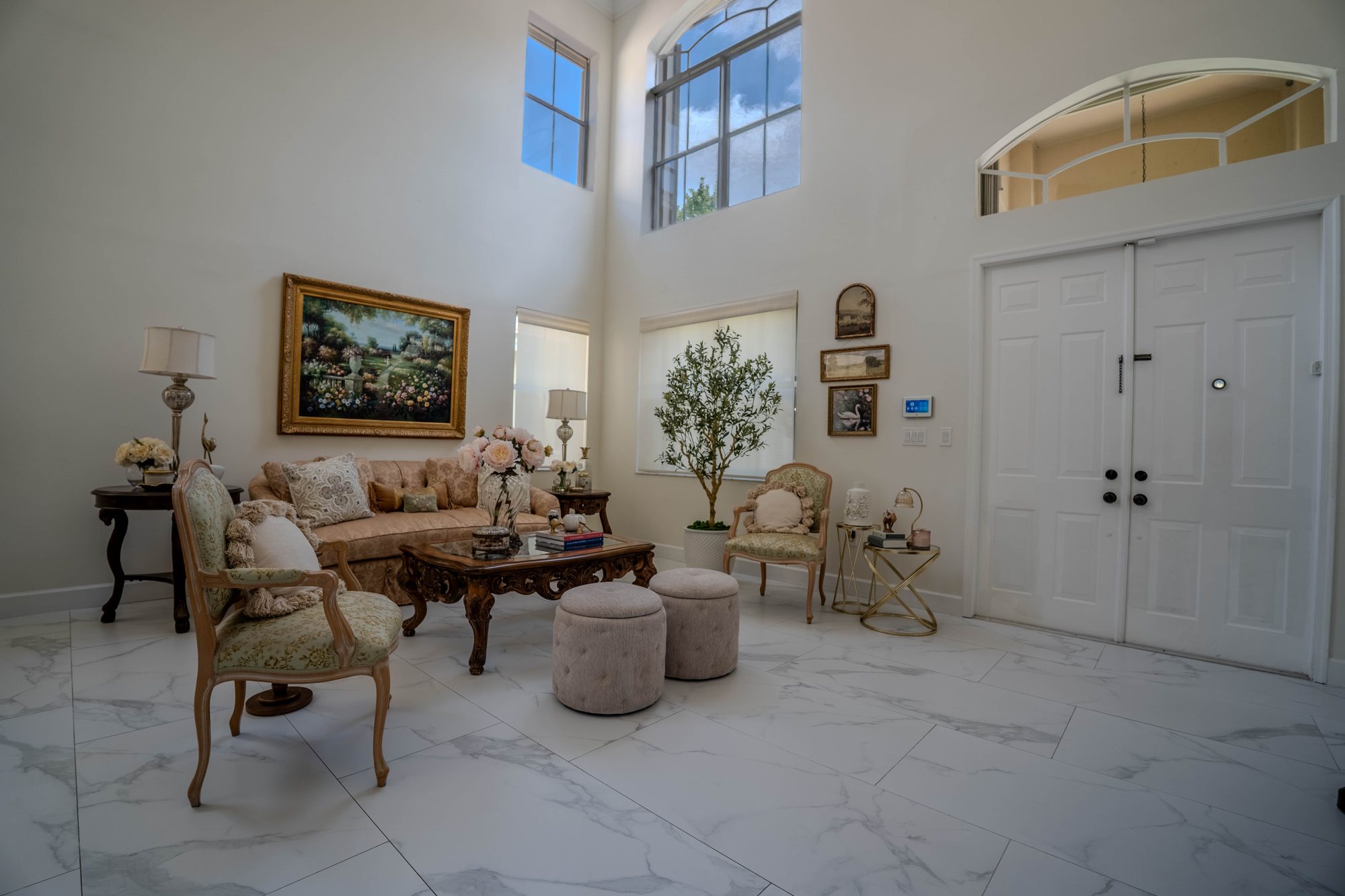 Living room and double-height entry