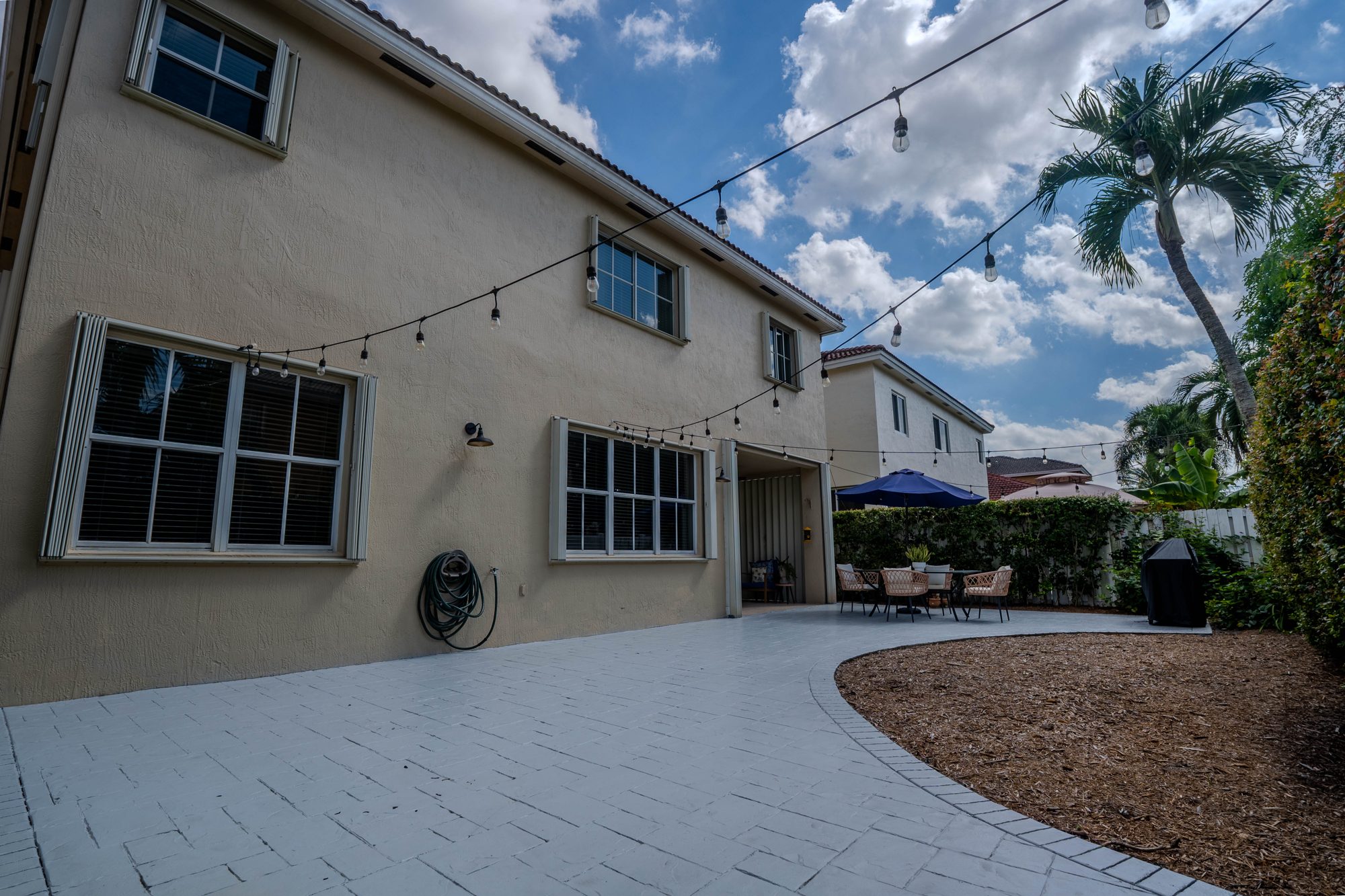 Backyard with string lights
