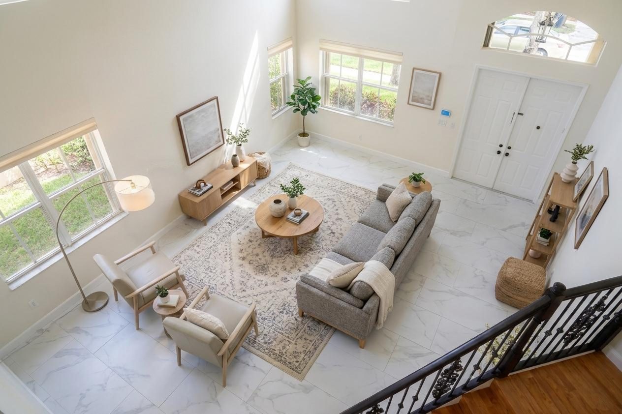 Living room, virtually staged